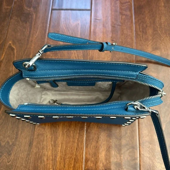 Michael Kors Blue Trapezoid Crossbody Bag with Studded Detailing - Picture 9 of 16